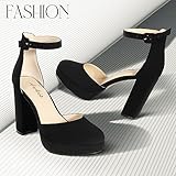 Ankis Platform Closed Toe Heels for Women, Black Womens Heels Closed Round Toe Chunky Block Pumps Shoes, 4 Inch