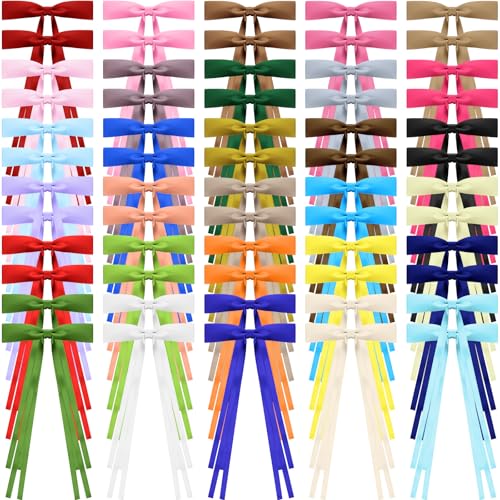 Mimorou 60 Pcs Hair Bow Clips Bulk Ribbon Bowknot Satin Tassel Hair Clips Barrettes Accessories with Long Tail for Women Girls