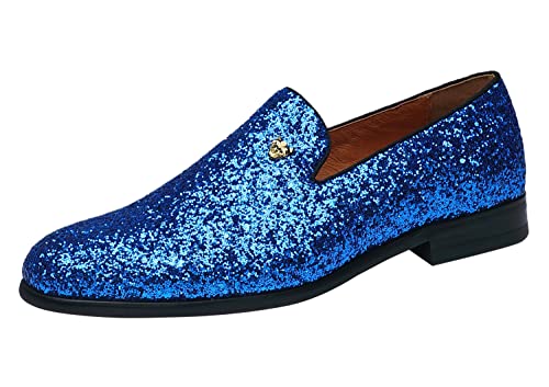 ELANROMAN Shiny Loafers Men Dress Business Casual Driving Party Wedding Prom Shoes Blue US 12