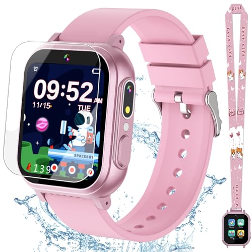 Kids Waterproof Smart Watch Girls Toys Age 6-8, Kids Watch with 32 Games Dual Camera HD TouchScreen Music Habit Tracking Alarm Pedometer Christmas Birthday Gifts Ideas for Girls 3-12 Year Old(Pink)