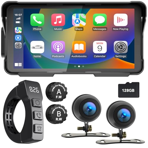 WEUASTE Professional Motorcycle Dash Cam, Motorcycle Carplay/Android Auto, Motorbike TPMS GPS Navigation, 5.5" IP66 Waterproof Touchscreen, Support Bluetooth/Siri/Google Assistant, Free SD-128G
