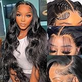 30 Inch Body Wave Lace Front Wigs Human Hair 200 Density 13X6 Hd Transparent Front Wigs Human Hair Pre Plucked Frontal Wigs Human Hair Glueless Wigs Body Wave Wigs Human Hair for Women Natural Black