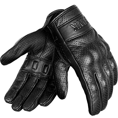 HWK Motorcycle Gloves Men Motocross Tactical Riding Biker Leather Driving Racing Gloves (L) - Motorcycle Accessories