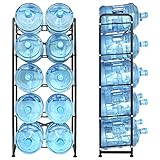 Ationgle 5 Gallon Water Bottle Holder for 10 Bottles, 5 Tiers Heavy-Duty Water Cooler Jug Rack with Reinforcement Frame for Kitchen Office, Black