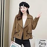 KOSFESFJHD Women's short trench coat, Korean-style loose work jacket for spring and autumn-Medium-khaki