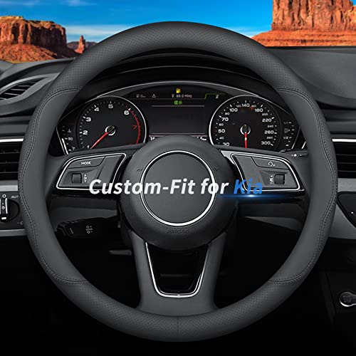 Deer Route Custom-Fit for Kia Steering Wheel Cover, Premium Leather Car Steering Wheel Cover with Logo, Non-Slip, Breathable, for Kia Accessories (B-Style,for Kia)