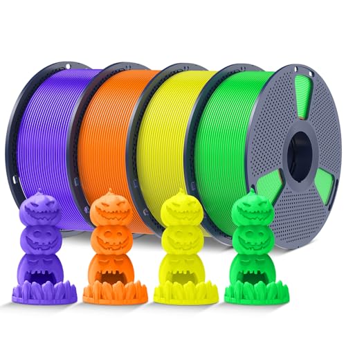SUNLU 4KG Fluorescent PLA 3D Printer Filament Bundle, PLA Filament 1.75mm, Fit for Most FDM 3D Printer, 1kg Spool, 4Packs, Fluorescent(Purple+Orange+Yellow+Green)