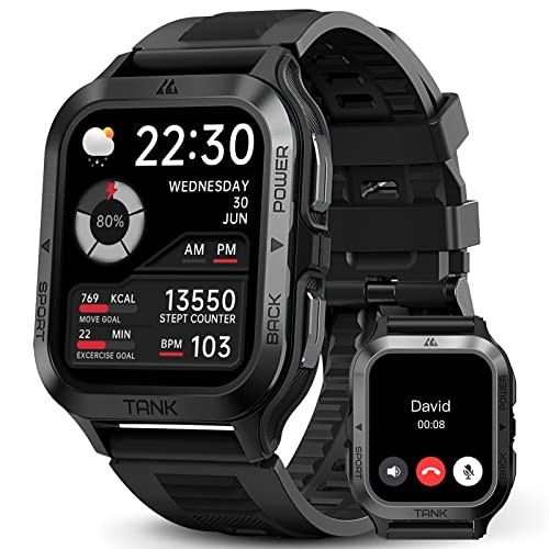 AMAZTIM Smart Watch, 60 Days Extra-Long Battery, 50M Waterproof, Rugged Military Bluetooth Call(Answer/Dial Calls), 1.85" Ultra Large HD Display, AI Voice Assistant, Compatible for Android and iOS