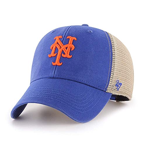 '47 MLB Trawler Mesh Clean Up Adjustable Hat, Adult One Size Fits All (New York Mets Blue Beige)