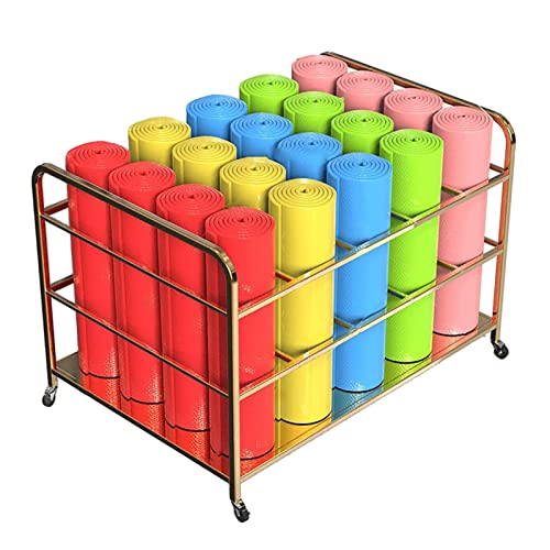 Yoga Mat Storage Cart with Wheels - Metal Holder for Gym & Yoga Studio, Organizes Up to 20 Exercise Mats and Foam Rollers