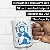 LookHUMAN Jesus Coffee Mug - Funny Coffee Mugs Adult Humor, Double-Sided Print Ceramic Coffee Cups with What Would Jesus Do Parody Design, Dishwasher Safe Novelty Coffee Mugs for Women & Men, 15oz