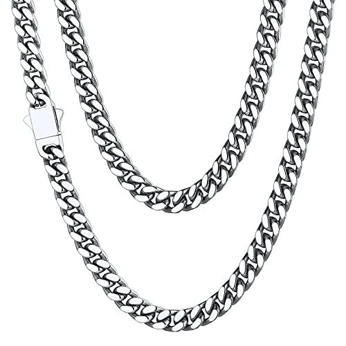 Stainless Steel Mens Cuban Link Chain, Miami Cuban Chain Necklace for Men, 5mm Wide Hip Hop Mens Jewelry, 22"