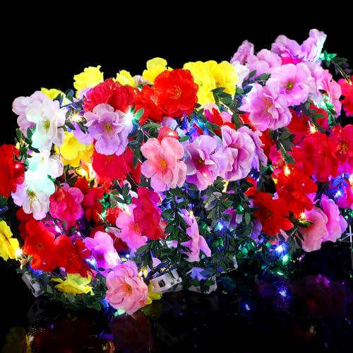 Syhood 50 Pcs LED Flower Crowns Headbands, Light up Flower Crowns for Women, Glow in The Dark Headband for Wedding Reception Birthday Christmas Mardi Gras Cosplay Princess Party Favors(Peony)