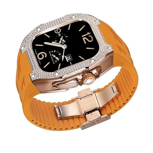 TimShied Luxury Diamond Case for Apple Watch Ultra 2 49mm Sport Rubber Band Mod Kit Set for Iwatch Ultra2 Men Modification Set for Applewatch Accessories(Orangerg)