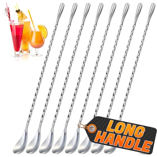 8 Pcs Bar Spoon Cocktail Mixing Spoon – 12'' Stainless Steel Cocktail Stirrers for Drinks, Polished Surface, Easy to Clean – Useful Bar Spoons for Professional and Home Use