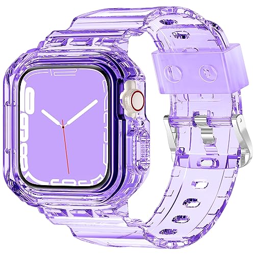 XYF Compatible for Crystal Clear Apple Watch Bands, 41mm 40mm 38mm Bumper Case for Men Women Jelly Sport Cover Strap for iWatch Ultra 2/1 Series 10 9 8 7 SE 6 5 4 3 2 1 (ClearPurple, 38/40/41)