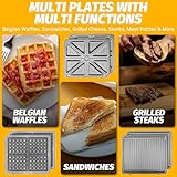 FineMade Panini Grill Press Breakfast Sandwich Maker 3 in 1, Electric Griddle Panini Press, Grilled Cheese Maker, Sandwichera Electrica, Belgian Waffle Maker with Removable Plates