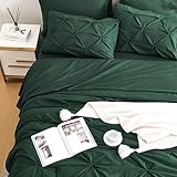 Ubauba 5pc Twin Size Comforter Set with Sheets, Dark Green 5 Piece Pintuck Bed in a Bag with Comforter, All Season Emerald Pinched Pleat Bedding Set (Green,Twin)