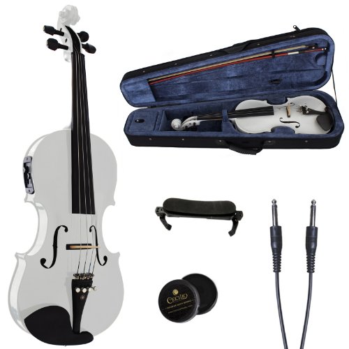 Cecilio 4/4 Full Size Acoustic & Electric Violin for Beginners & Professionals, Hand-Carved Solid Spruce Top, Ebony Fine Tuners, Full Set with Case, Bow, Rosin & AUX Cable (Pearl White)