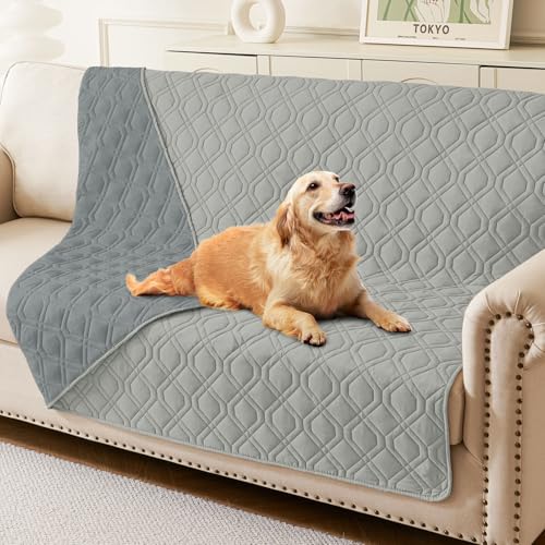 hyha Waterproof Dog Bed Blanket, Soft Pet Blankets, Waterproof Couch Cover for Dogs, Reversible Sofa Covers Washable for Furniture (52x82 Inch, Grey/Dark Grey)