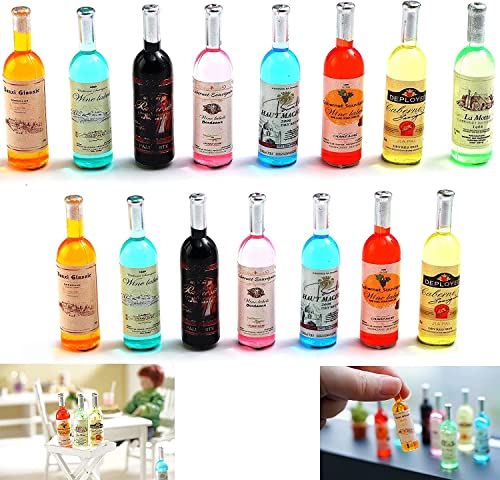 15 pcs 1:12 Doll Toy Bottles Wine Bottles Mini Food Mini House Drink Accessories for Dollhouse Miniature Bottles (15 Pcs Wine Bottles)