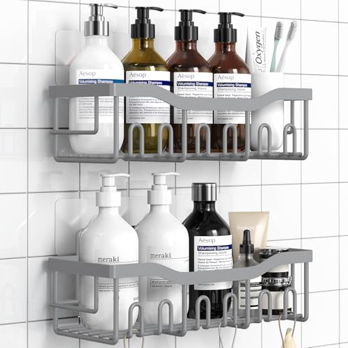 EUDELE Shower Caddy 2 Pack, Adhesive Shower Organizer for Home Decor & Kitchen Storage, No Drilling, Rustproof Stainless Steel Bathroom Shelf Organizer
