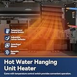 100,000 BTU Hydronic Hot Water Hanging Unit Heater with Temperature Control Switch HHA100 Water to Air Heat Exchanger with Fan for Outdoor Wood Furnaces, Garage, and Greenhouse Heating, Black