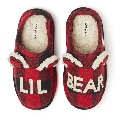 Dearfoams unisex child Lil Bear Slipper, Lil Bear Buffalo Plaid, 9-10 Toddler US