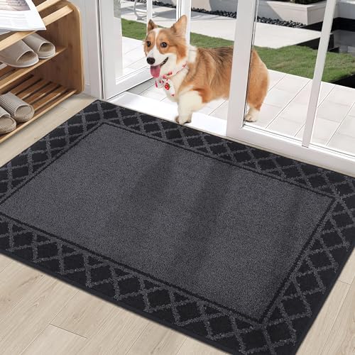 BEQHAUSE Door Mat Dirt Trapper Non Slip Entryway Rugs Absorbent Welcome Mat Low Profile Washable Front Door Mat for Muddy Paws,Entrance,Hallway, 32" x 48",Black