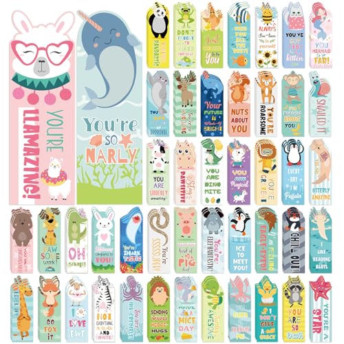 144 Pcs Bulk Animal Pun Bookmarks 2 x 6 Double Sided Page Markers with Funny Words Cute Assorted Forest Sea Animal Motivational Bookmarks for Kids Back to School Gifts Reading Birthday Teacher Reward