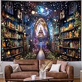 Heynvioo Mysterious Bookshelf Tapestry Galaxy Space Library Tapestry Fantasy Landscape Tapestry Vintage Aesthetic Tapestry Book Decoration Tapestry Wall Hanging Decor for Bedroom Home