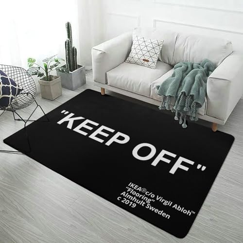 Keep Off Black Area Rug 3D Printed Large Pop Rugs Modern Home Decor Polyester Carpet for Game Room Bedroom Living Room Non-Slip Floor Mat 4' x 5.3'