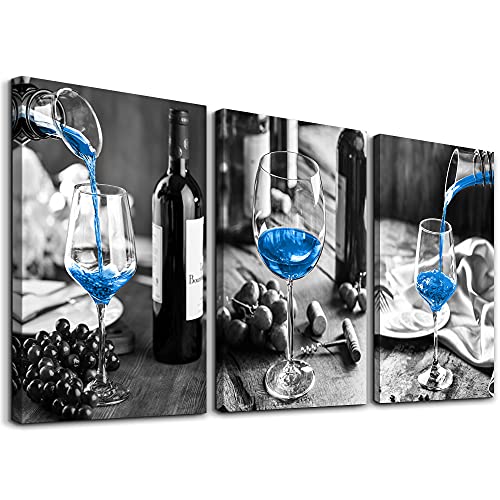 Wall Decor For Dining Room Canvas Wall Art For Kitchen Black And White Wine Glasses Pictures Modern Yellow Wine Canvas Art Prints Ready To Wall Painting For Restaurant Home Decorations 20"X28" 3 Piece