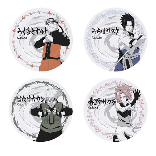 ABYSTYLE Naruto Shippuden Naruto Sasuke Kakashi Sakura Character Set of 4 Plates Home & Kitchen Decor Merch Gift