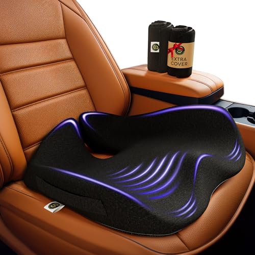 SitCushion Memory Foam Car Seat Cushion for Back Pain Relief Car Cushions for Driving, Tailbone Pain. Non-Slip Pressure Relief Seat Pad for Truck Driver Essentials with Extra Cover (Black)