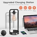 Wireless Charging Table Lamp for Bedroom Set of 2, Touch Control Dimmable with Type C USB Ports & AC Outlet Bedside Nightstand Lamp, Glass Shade Industrial Desk Lamp for Home Office, Bulbs Included