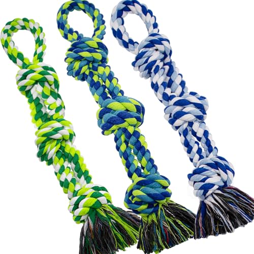 WDZZHOT [3 Pack] Dog Rope Toys for Large and Medium Aggressive Chewers, Nearly Indestructible Rope Chew Toys, Heavy Duty 100% Cotton Tug of War Dog Toy for Boredom, Teeth Cleaning