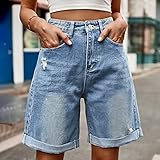 Sumleno Women's Jorts Y2k Baggy Jean Shorts Casual High Waist Straight Leg Long Denim Shorts Y2k Aesthetic Streetwear (Medium Wash,XL)