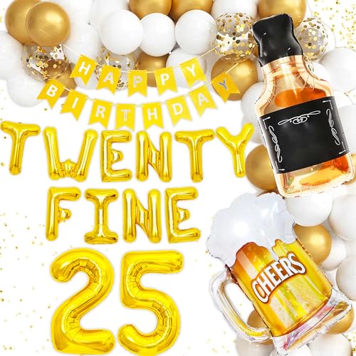 LaVenty Gold Twenty Five Birthday Decoration 25 Birthday Balloon 25th Birthday Decorations For Women Funny Happy Birthday Decoration 25 Number Balloons