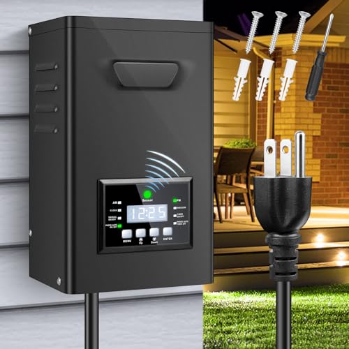 400W Low Voltage Landscape Transformer, Landscape Lighting Transformer with Timer and photocell Sensor, 120V AC to 12V/14V AC Outdoor Weatherproof Low Voltage Transformers for Landscape Lighting