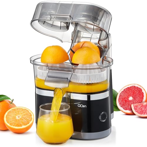 Electric Citrus Juicer, Automatic Dual Orange and Lemon Squeezer with Built-In Citrus Slicer, Easy to Clean, 2 in 1 Electric Fruits Juicer with Cleaning Brush for Lemon, Orange, Grapefruit