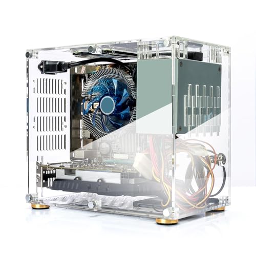 Mini ITX Case, DIY Computer Gaming Case with 360 Degree Cooling, Mini ITX Gaming PC Case, Acrylic Panels, Simple Installation, Home Entertainment, Business Office, for Mini ITX PC
