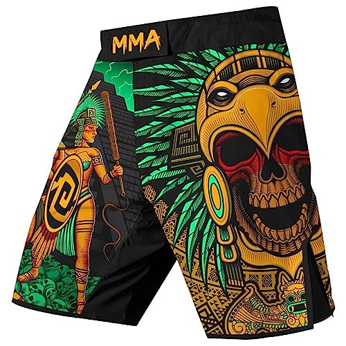 Desantiago - Aztec Skull Warrior Men's Shorts Print 3D Never Fade Compression Shorts, All in Motion Shorts (2XL)