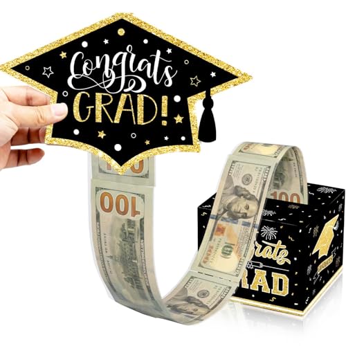 VABAMNA 2025 Graduation Gifts, Class of 2025 Money Gift Box, Funny Surprise Cash Gift Idea Kit for Boys Girls College High School Congrats Grad Black Gold