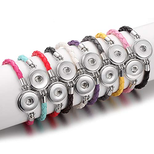 Lovglisten 10pcs Snap Bracelet Braided Snap Charm Button Bracelet fit DIY 18mm-20mm Snap Buttons