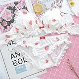 YOMORIO Girls Cute Bra and Panty Set Lolita Anime Cosplay Lingerie Kawaii Japanese Underwear (Red strawberry)