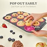 BRONYPRO Silicone Muffin Pan with Metal Frame, Egg Bite Molds for Baking, Cupcake Pans 12 Regular Size, Muffin Tins Easy to Pop Nonstick Non Toxic Bakeware for Oven,Rose Pink