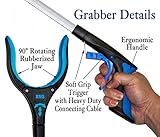 2-Pack 34 Inch Extra Long Grabber Reacher with Rotating Jaw - Mobility Aid Reaching Assist Tool (Blue)