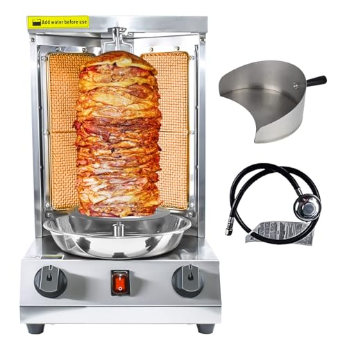 YOOKTEN Shawarma Grill Machine Gas Chicken Shawarma Cooker Machine Propane Doner Kebab Gyro Grill Machine with 2 Burner and Meat Catch Pan for Kitchen Restaurant