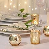 DEVI 48PCS Assorted Gold Votive Candle Holders Bluk, Gold Wedding Decorations, Mercury Glass Candle Holder for Tea lights, Christmas Party Wedding Diwali Centerpieces for Table, Wedding Party Supplies